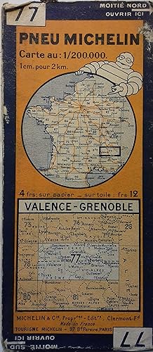 Ancienne Carte Michelin n° 77 : Valence - Grenoble. Carte au 200.000e.