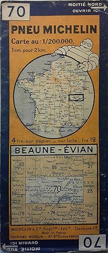 Ancienne Carte Michelin N° 70 : Beaune - Evian. Carte au 200.000e.