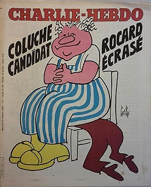 Charlie Hebdo N° 519. Couverture de Gébé : Coluche candidat, Rocard écrasé 22 octobre 1980.