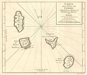 Carte des Isles de Comore, Johanna ou Anjouan, Mohilla, ou Moaly, et Mayote, dressée sur des Rema...