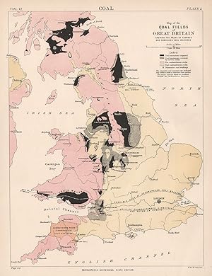 Map of the Coalfields of Great Britain showing the areas of exposed and concleaed coal measures