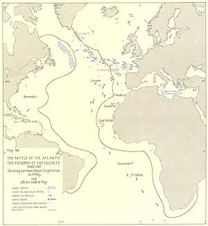 Map 40. The battle of the Atlantic the Triumph of the escorts May 1943 showing German U-Boat disp...