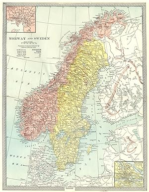 Norway and Sweden; Inset Map of Stockholm and Vicinity