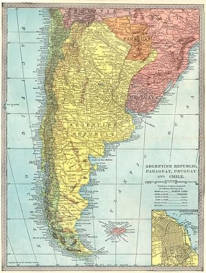 Argentine Republic, Paraguay, Uruguay and Chile; Inset map of Buenos Aires