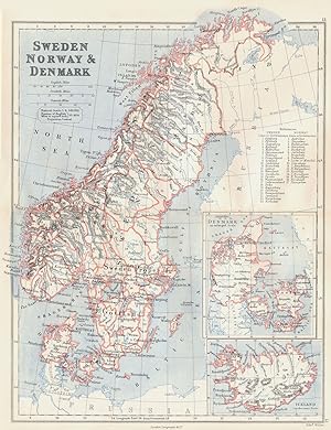 Sweden Norway & Denmark; Inset maps of Denmark , Iceland
