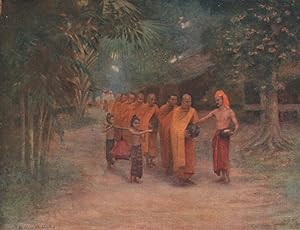 Burmese Monks begging in a village-early morning