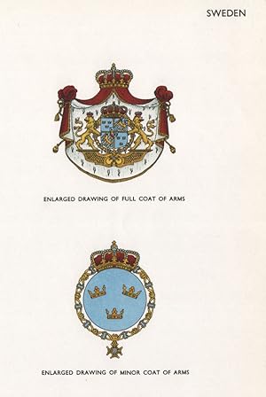 Sweden; Enlarged Drawing of full coat of Arms; Enlarged Drawing of Minor coat of Arms