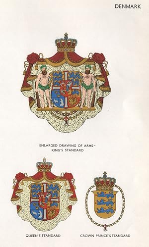 Denmark; Enlarged Drawing of Arms-King's standard; Queen's Standard; Crown Prince's Standard