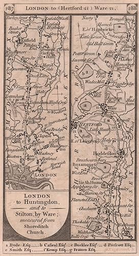 London to Huntingdon and to Stilton by Ware; measured from Shoreditch Church : London - Clapton -...