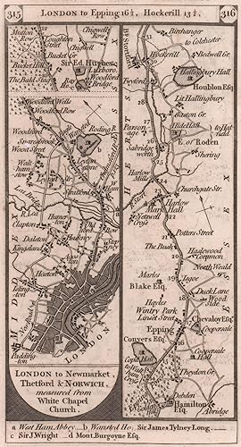 London to Newmarket, Thetford & Norwich, measured from White Chapel Church : London - Hackney - S...