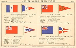 List of Yacht Club Flags - Union Des Yachts Français, Est. 1891 - Royal Victoria, Est. 1844 - Vic...