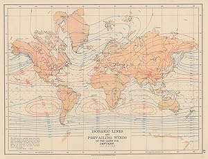 Isobaric lines and Prevailing Winds of the Globe for January