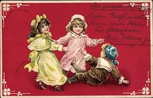 Ansichtskarte / Postkarte Tanzende Kinder, Glücksklee, Kitsch