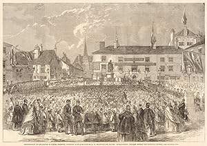 Inauguration of the statue to Samuel Crompton, inventor of the spinning-mule, in Nelson Square, B...