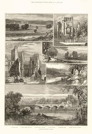 Border Sketches: Kelso. 1. Fleurs Castle, 2. Kelso Abbey, west view, 3. Kelso Abbey, east view, 4...