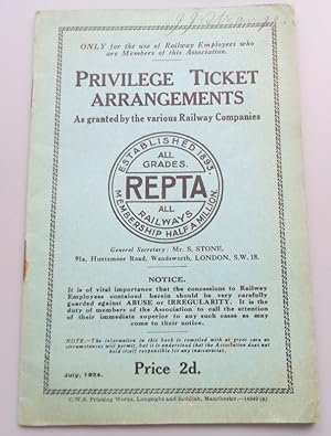 Privilege Ticket Arrangements For Various Railway Companies. July 1924.