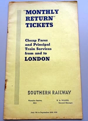 Southern Railway September 1935 "Monthly Return" Tickets & Cheap Fares Price Guide.