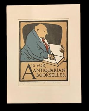 [Lineoleum Block Print] A is for Antiquarian Bookseller