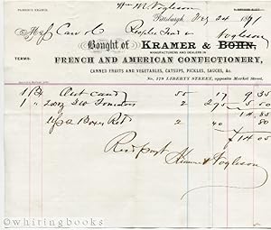 1871 Billhead for Kramer & Vogelson Confectionery in Pittsburgh, Pennsylvania