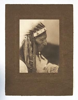 Original Signed Photograph. [Red Horned Bull] Sioux, Shot in Face