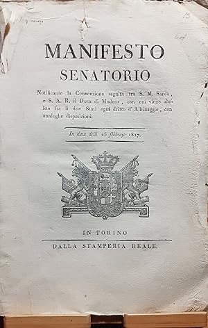 Manifesto Senatorio Abolizione diritto di Albinaggio Torino 1817
