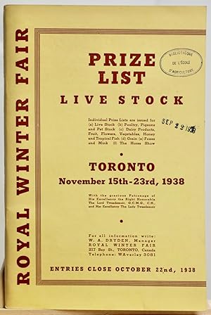 Livestock prize list, Royal Winter Fair 1938