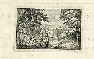 Antique Print-VIGNETTE-PASTORAL LANDSCAPE-SHEPHERD-SHEEP-Buffon-1773