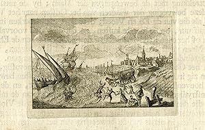 Antique Print-VIGNETTE-COAST-SAILING SHIP-BEACH-DUNES-TOWN-Buffon-1773
