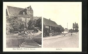 Ansichtskarte Ober-Wünsch, Partie am Denkmal, Dorfpartie