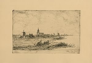Antique Master Print-LANDSCAPE-VILLAGE-WINDMILL-Linnig-ca. 1880