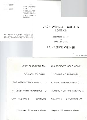 Lawrence Weiner (1942-2021) - a collection of 6 invitations and documents