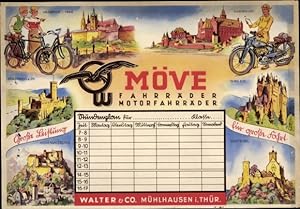 Stundenplan MÖVE Fahrräder Motorräder, Walter und Co. Mühlhausen Thüringen um 1930