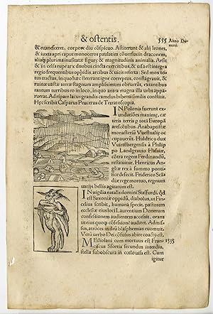 Rare Antique Print-FLOOD IN POLAND-DEMON-SOUNDS IN SKY-Lycosthenes-1557
