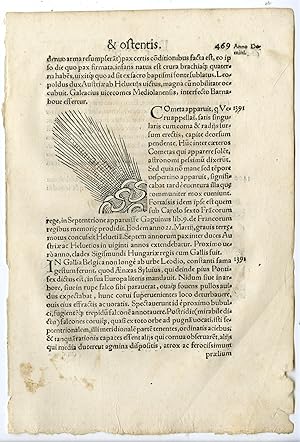 Rare Antique Print-COMET-RAVENS AND FALCONS ATTACKING-Lycosthenes-1557