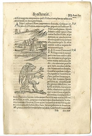 Rare Antique Print-DISASTER-STORM-BLOOD RAIN-DEMON-Lycosthenes-1557