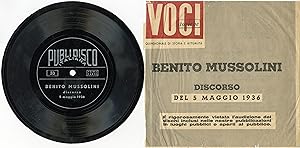 "Benito MUSSOLINI" Discorso del 5/5 /1936 / SP 33 tours 17cm plastique original italien / PUBLIDI...