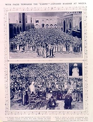 WITH FACES TOWARDS THE CARPET COVERED KAABAH AT MECCA. Two images on one page depicting Praye...