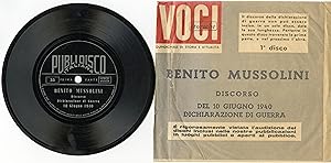 "Benito MUSSOLINI" Dichiarazione di guerra 10/6 /1940 / 2xSP 33 tours 17cm plastique original ita...