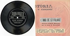 "Benito MUSSOLINI" L'Inno de la Falange / Presa di Barcellona 26/6/1939 / SP 33 tours 17cm plasti...