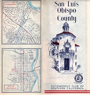 SAN LUIS OBISPO COUNTY. Undated, Circa 1950s. Collectible Folded Roadmap of the AUTOMOBILE CLUB O...