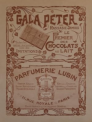 "CHOCOLAT GALA PETER / PARFUM LUBIN " Affiche originale entoilée / Litho signée A.H. 1904