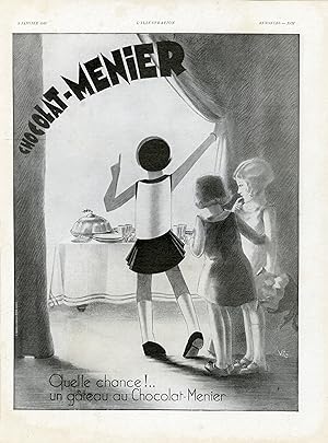 "CHOCOLAT MENIER" Annonce originale entoilée par VIC parue dans L'ILLUSTRATION du 9/1/1932