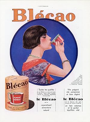 "BLÉCAO" Annonce originale entoilée illustrée par HÉROUARD et parue dans L'ILLUSTRATION en 1934