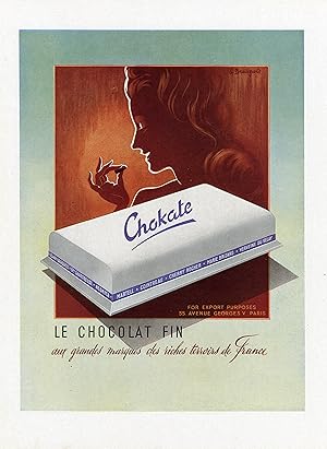 "CHOKATE LE CHOCOLAT FIN" Annonce originale entoilée par E. BREUZARD (1948)