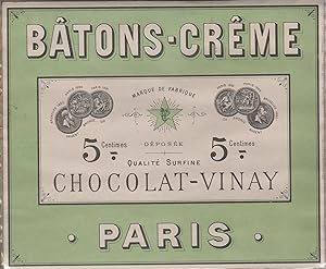 "BÂTONS-CRÊME / CHOCOLAT VINAY" Etiquette-chromo originale (entre 1890 et 1900)