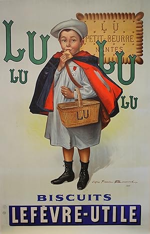 "BISCUITS LEFÈVRE-UTILE" Affiche originale entoilée / Litho d'après Firmin BOUISSET (1897)