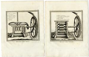 2 Antique Prints-WATER MILL-CARIBBEAN-Prevost-1777