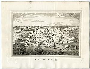 Antique Print-DOMINICAN REPUBLIC-SAINT DOMINGUE-VIEW-SHIP-Schley-Prevost-1777