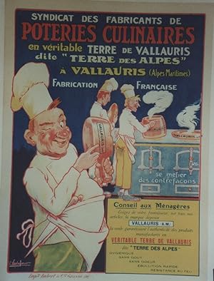 "POTERIES CULINAIRES de VALLAURIS" Affiche originale entoilée / Litho par Eugène VAVASSEUR (année...