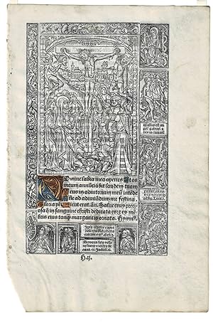 Decorated leaf from a printed Book of Hours. "Patris Sapientia Veritas Divina" and "Domine labia ...